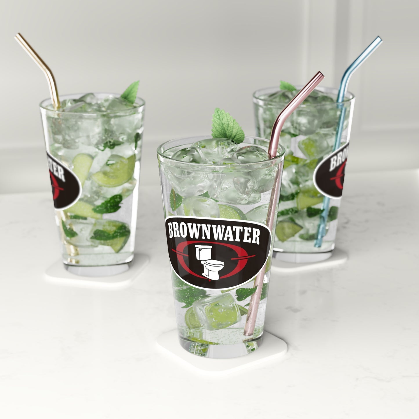 Pint Glass - "Brownwater" Logo Beer Glass, 16oz