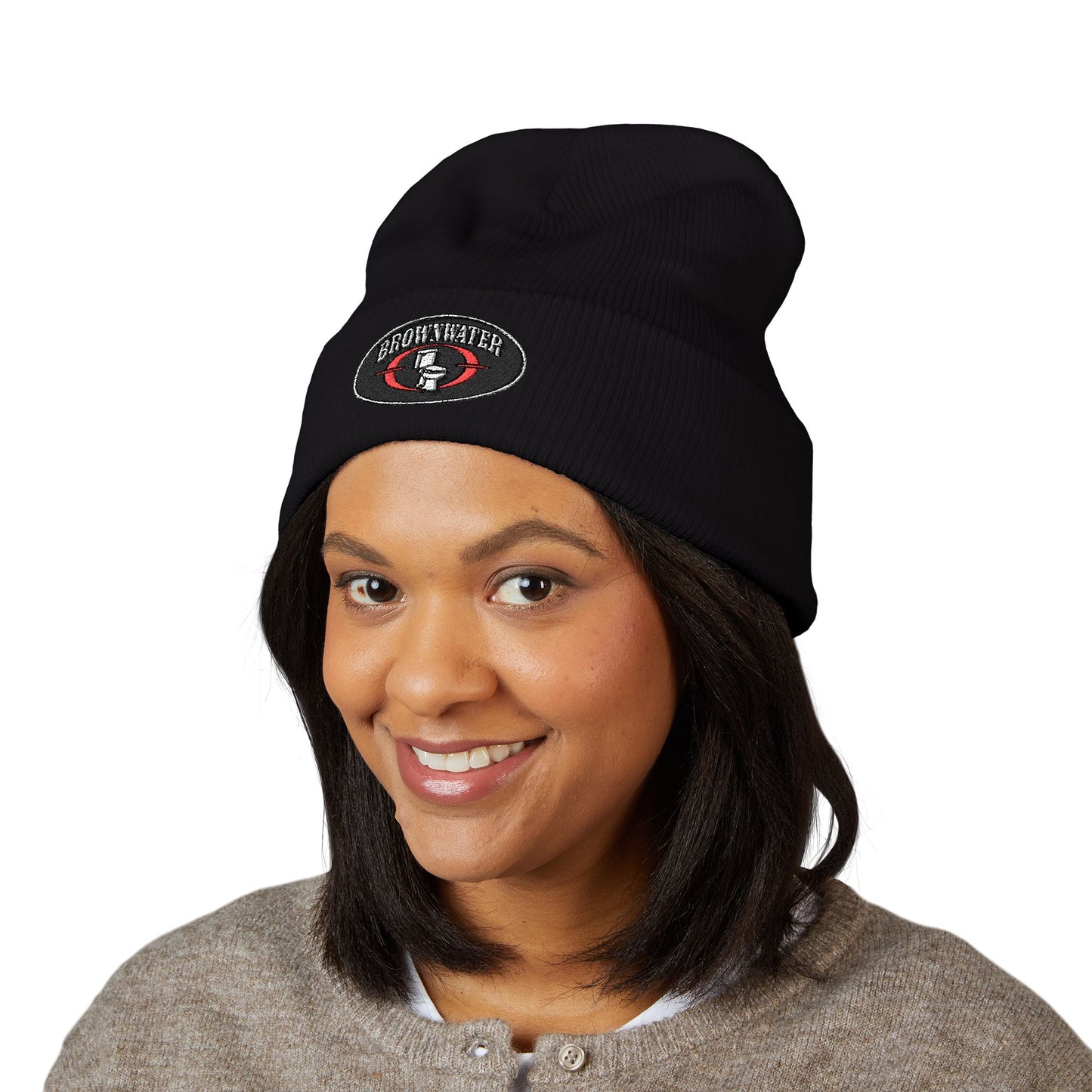 Embroidered Beanie — Brownsvilep Logo Cuffed Knit Hat